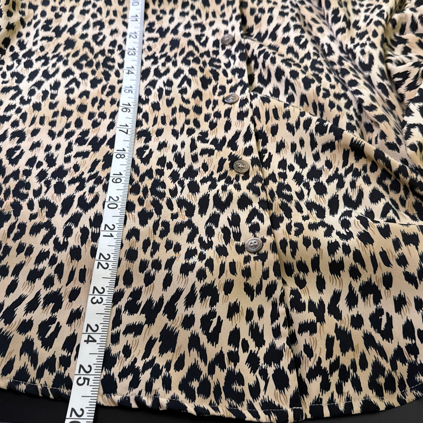 Norton McNaughton Petite Leopard Print Button Front Blouse Tan Black 12P