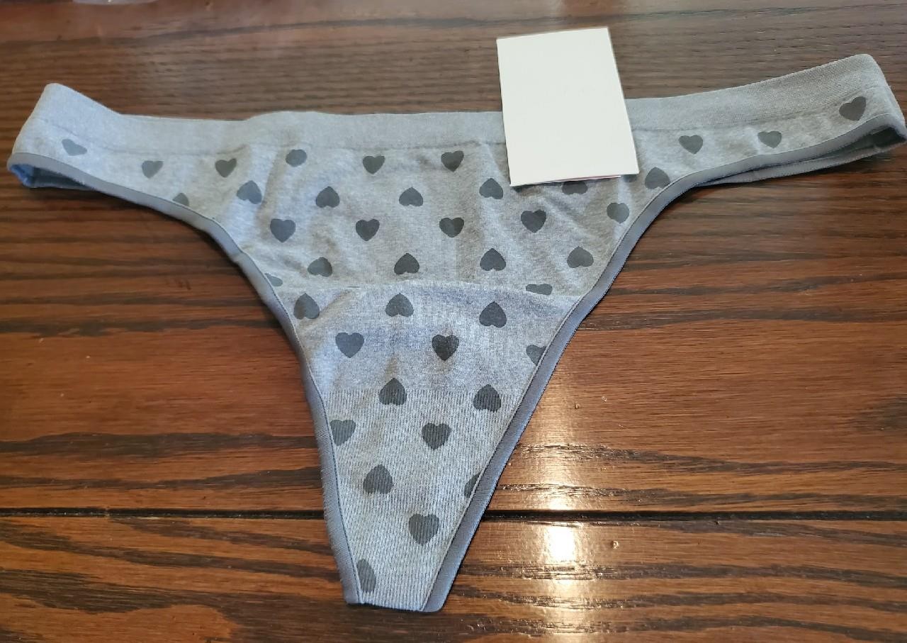 NWT JENNI NYLON POLY SPANDEX THONG PANTIES 918101 GREY HEARTS XXL