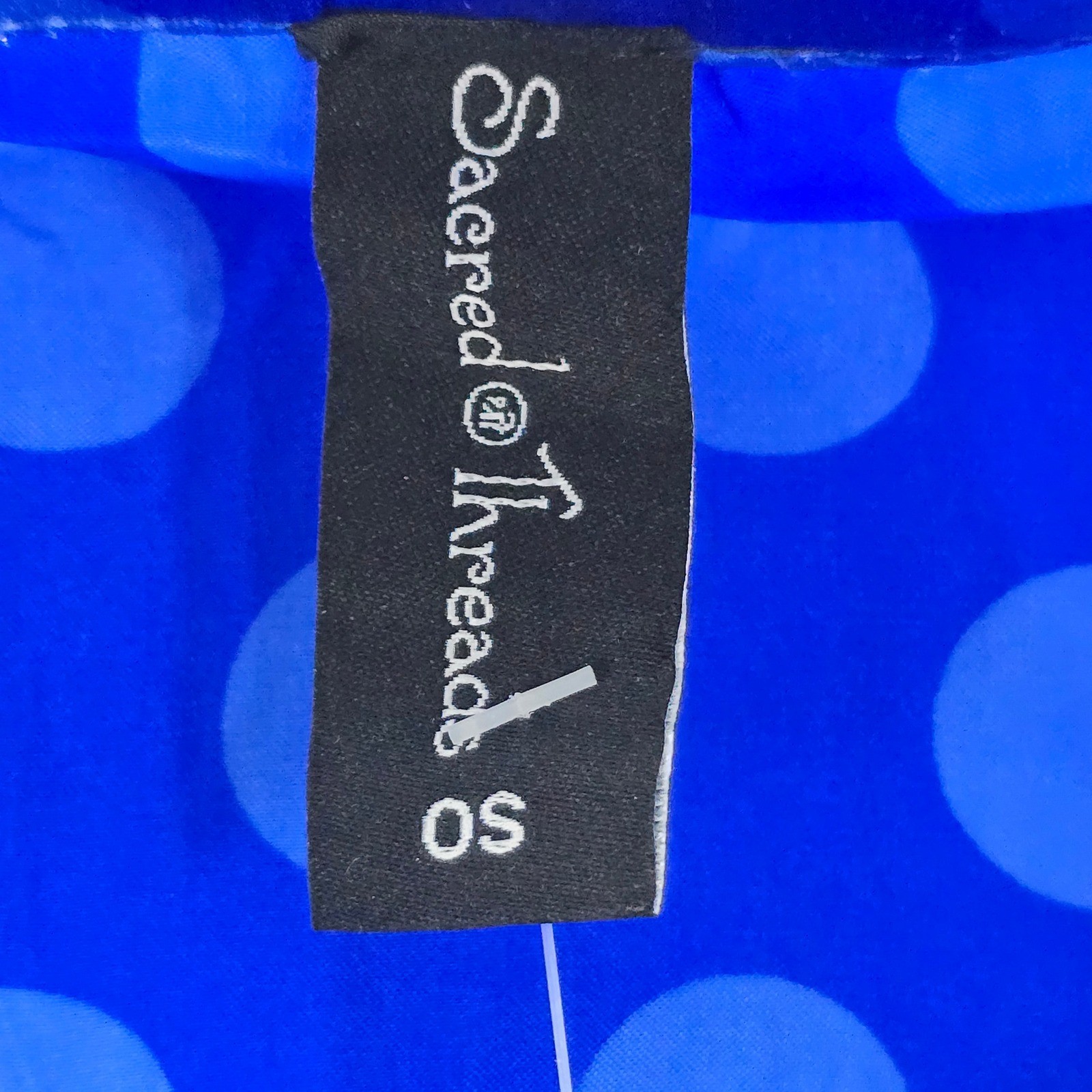 Sacred Threads 100% Silk Blue Polka Dot Blouse OS Mandarin Collar 222017 NWT