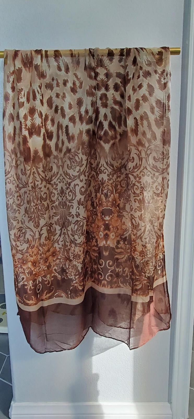 Maya Antonia Lightweight Soft Voile Scarf/Shawl,Teal-Aqua-Orange-Brown Leopard