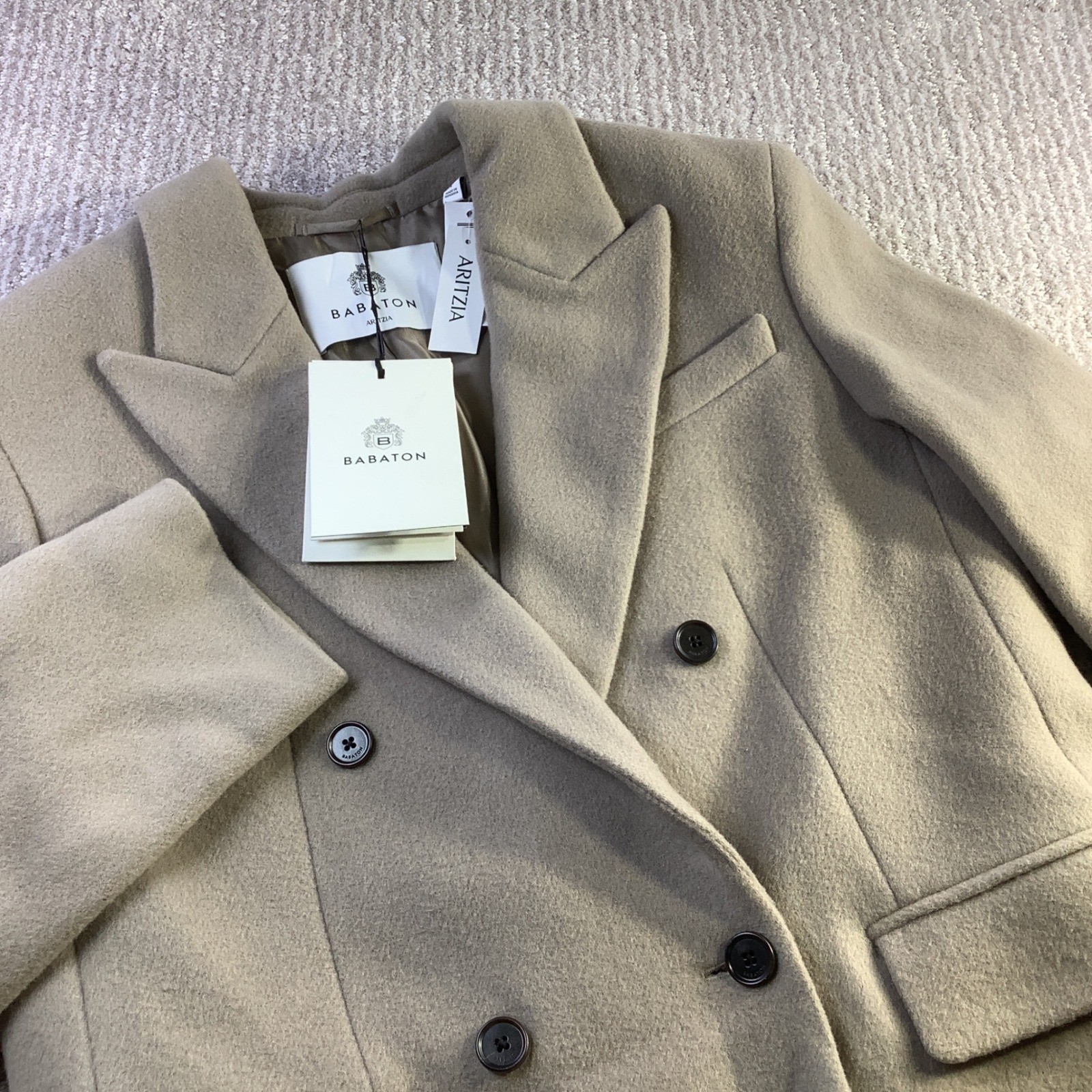 Babaton Aritzia Slouch Coat Nomad Taupe Wool Cashmere Long Coat Size Small NWT