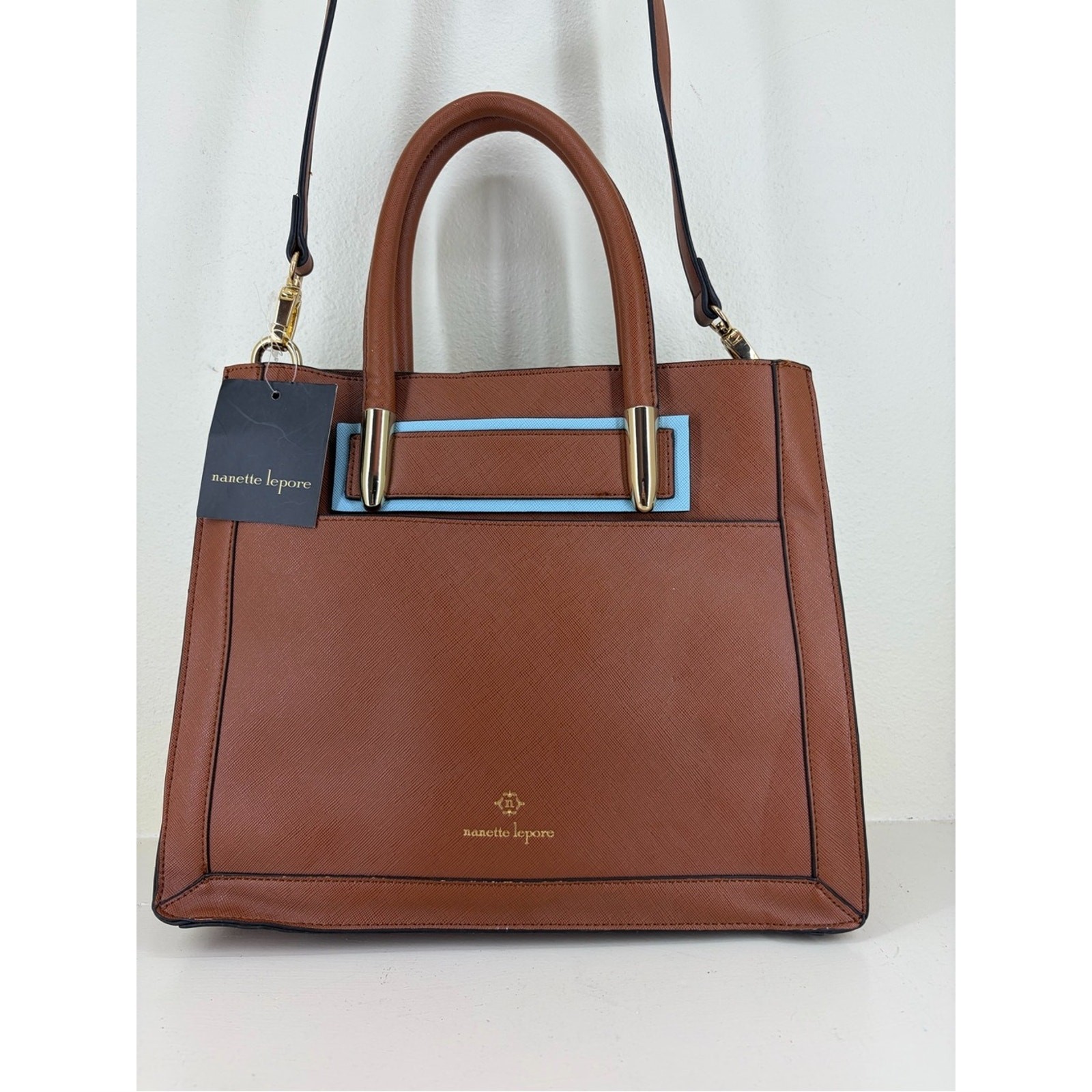 Nanette Lepore Brown Satchel with Light Blue Trim