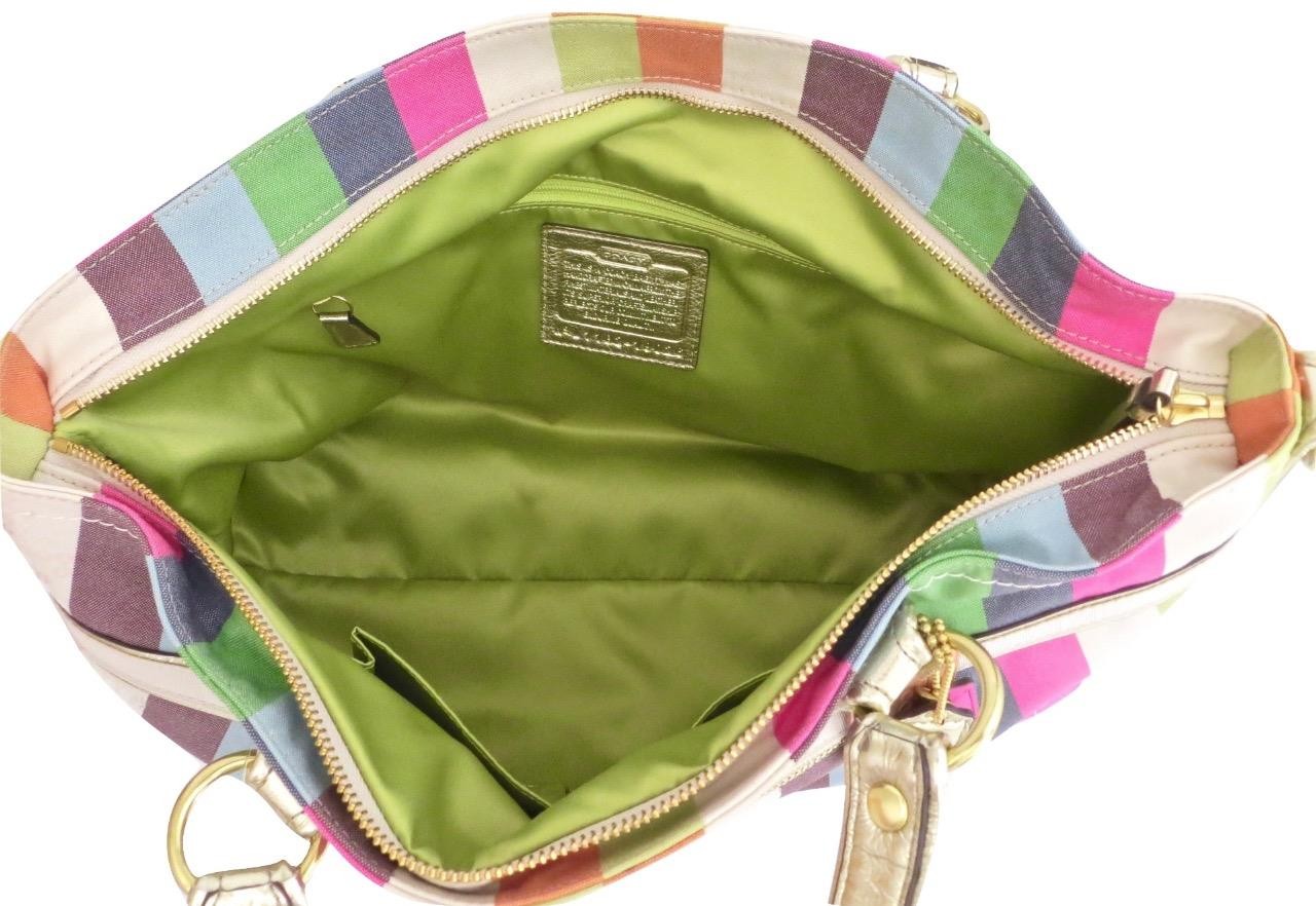 New Coach Legacy Striped Pink Green Blue Sequined Rocker Purse Crossbody RARE!