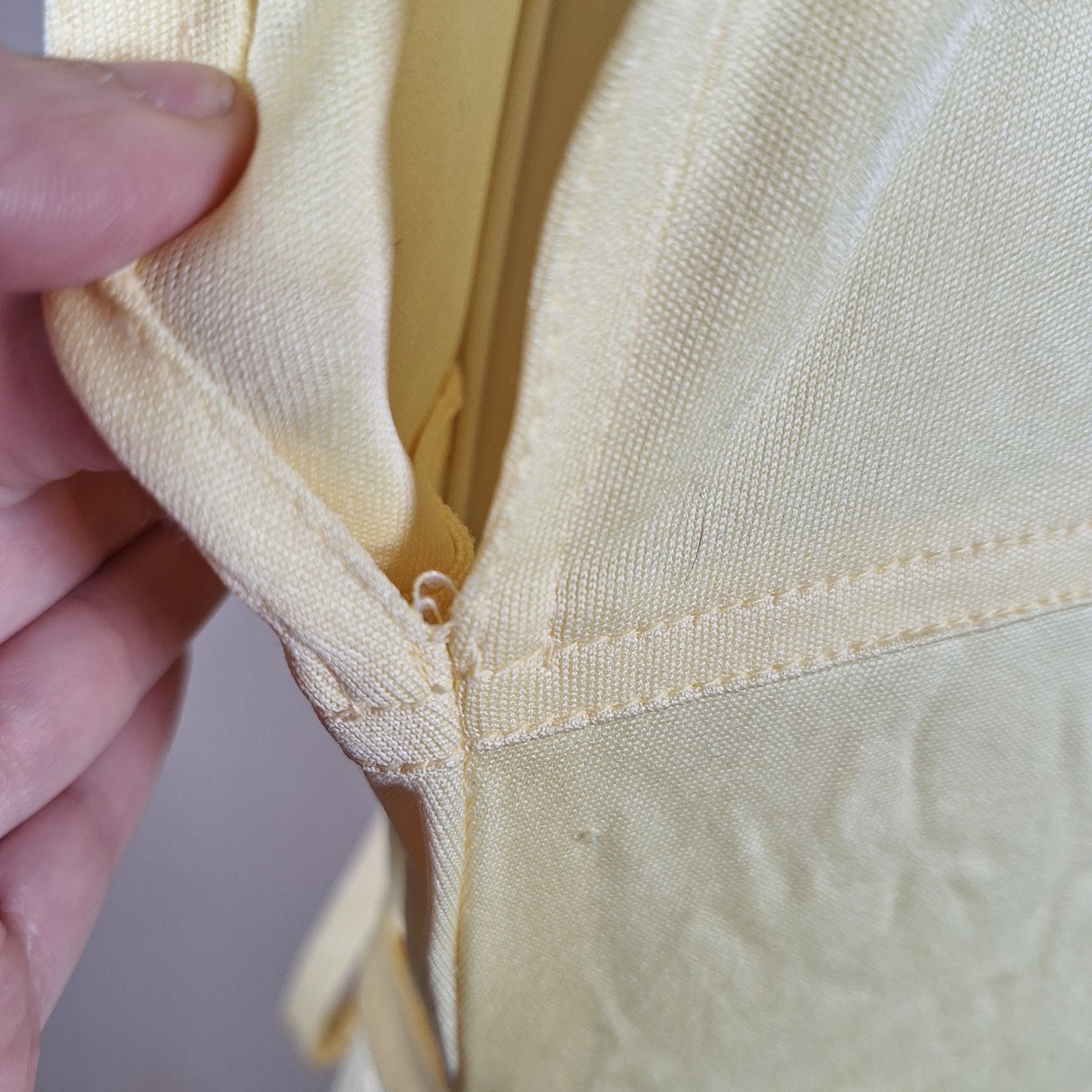 Malouf Vtg Butter Yellow Poly Empire Cap Sleeve Day Dress Maxi Floor Length 14