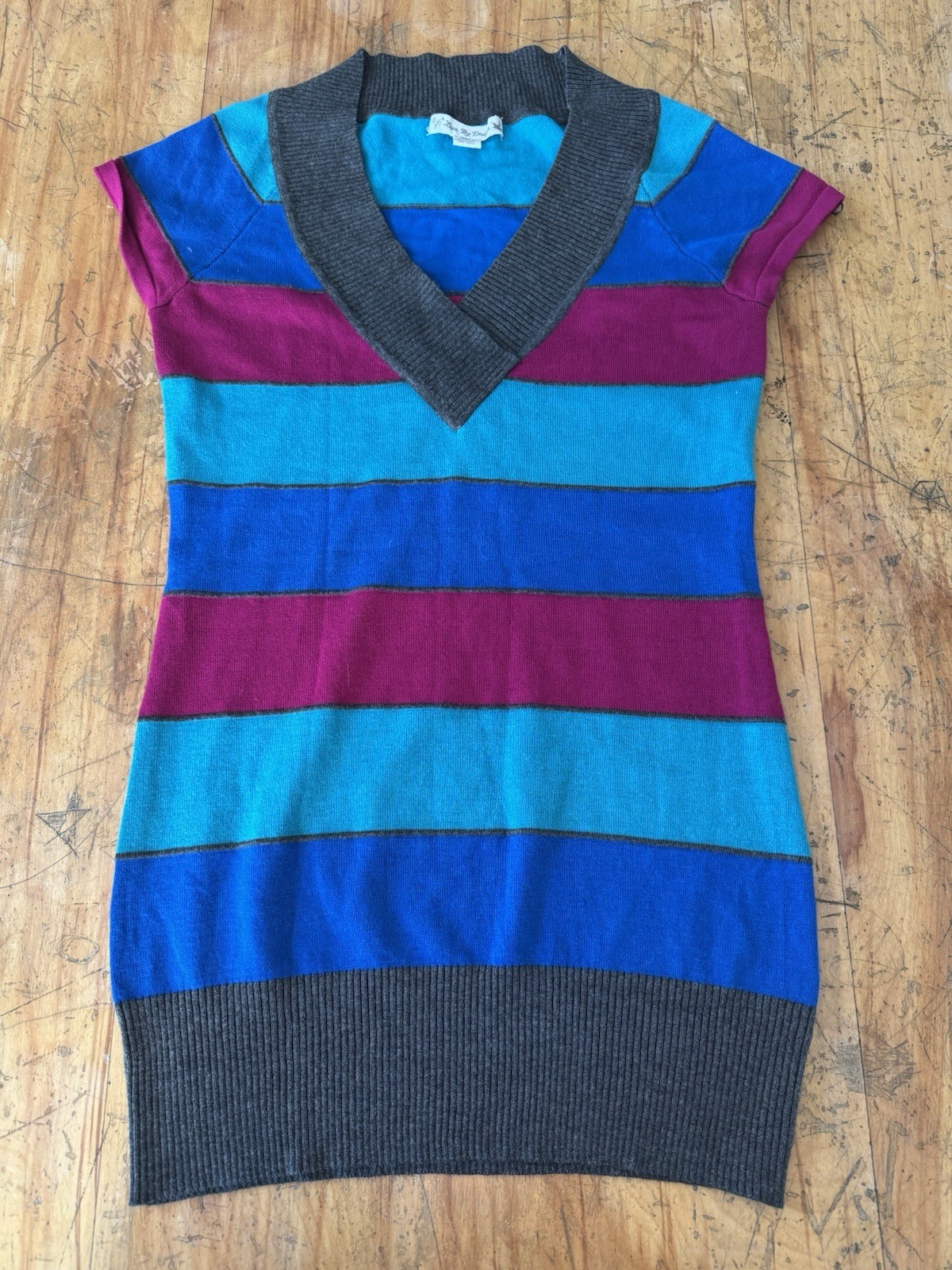 Love By Design Sweater Dress Womens L Vintage Y2K Mini Short Sleeve V Neck