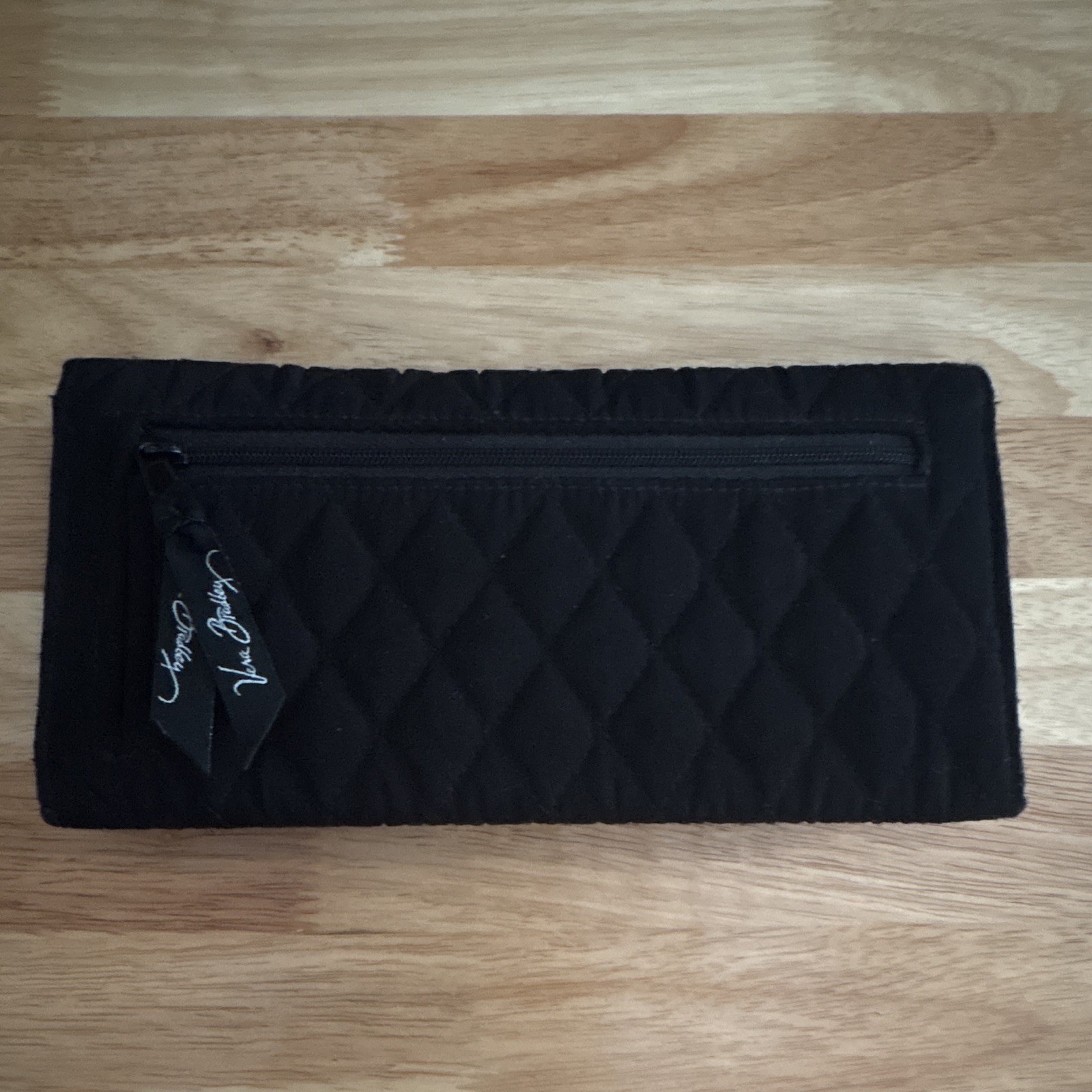 Vera Bradley Black Quilted Long Wallet w/ ID Window & Zip Pocket