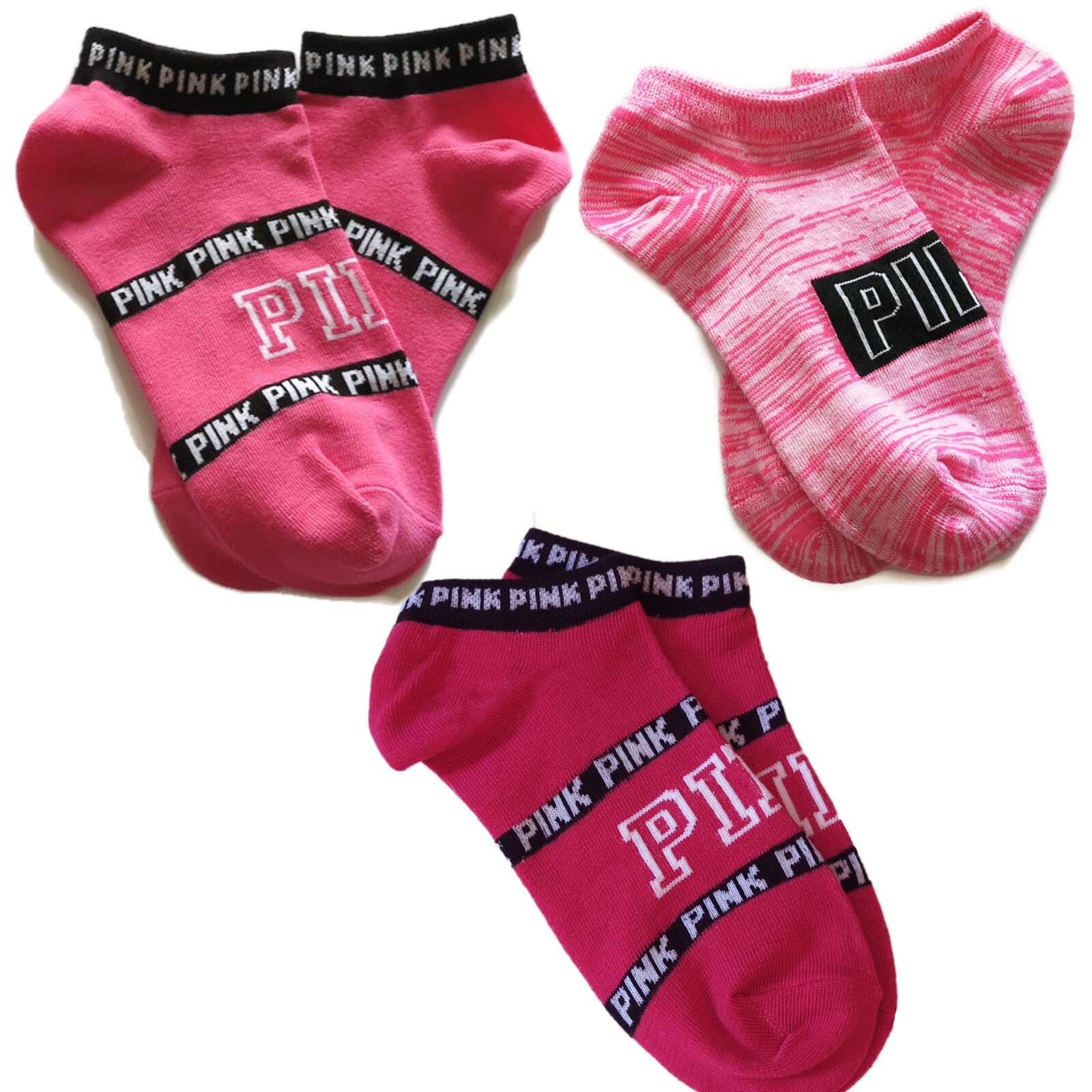 New Without Tags Victoria’s Secret PINK Low Ankle Socks 3 Pairs Pink Magenta