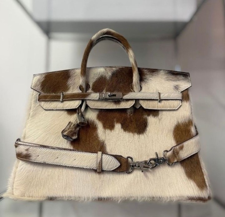Genuine Cowhide Leather Tote Bag Hair-On Brown White Shoulder Handbag Western