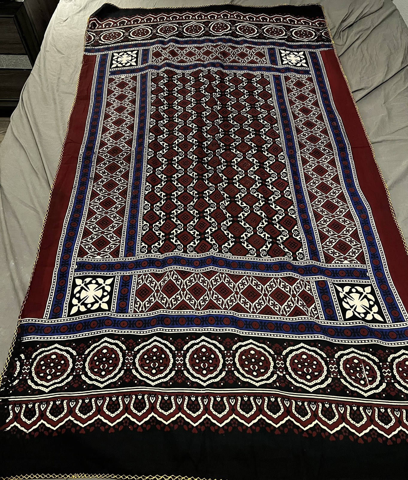Authentic Sindhi Ajrak| Hand Block Printed Cotton | Pakistani Traditional Scarf