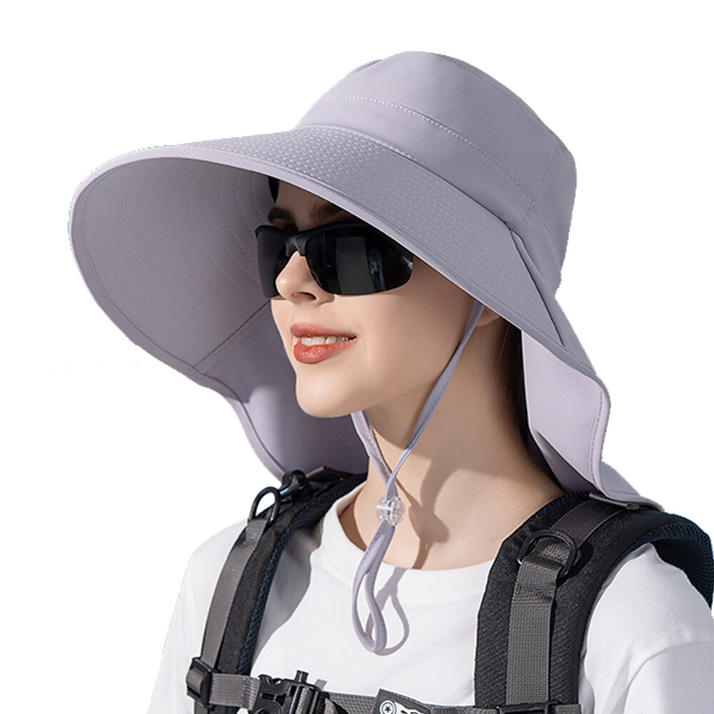 Wide Brim Sun Hat UV Protection Neck Cover Flap Women Ponytail Outdoor Beach Cap