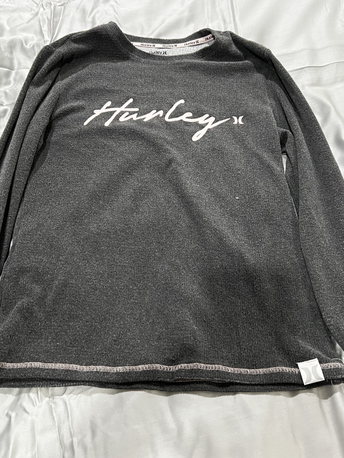 Hurley Women’s Gray Fleece 2-Piece Set Long Sleeve Crew & Drawstring Pants L/G