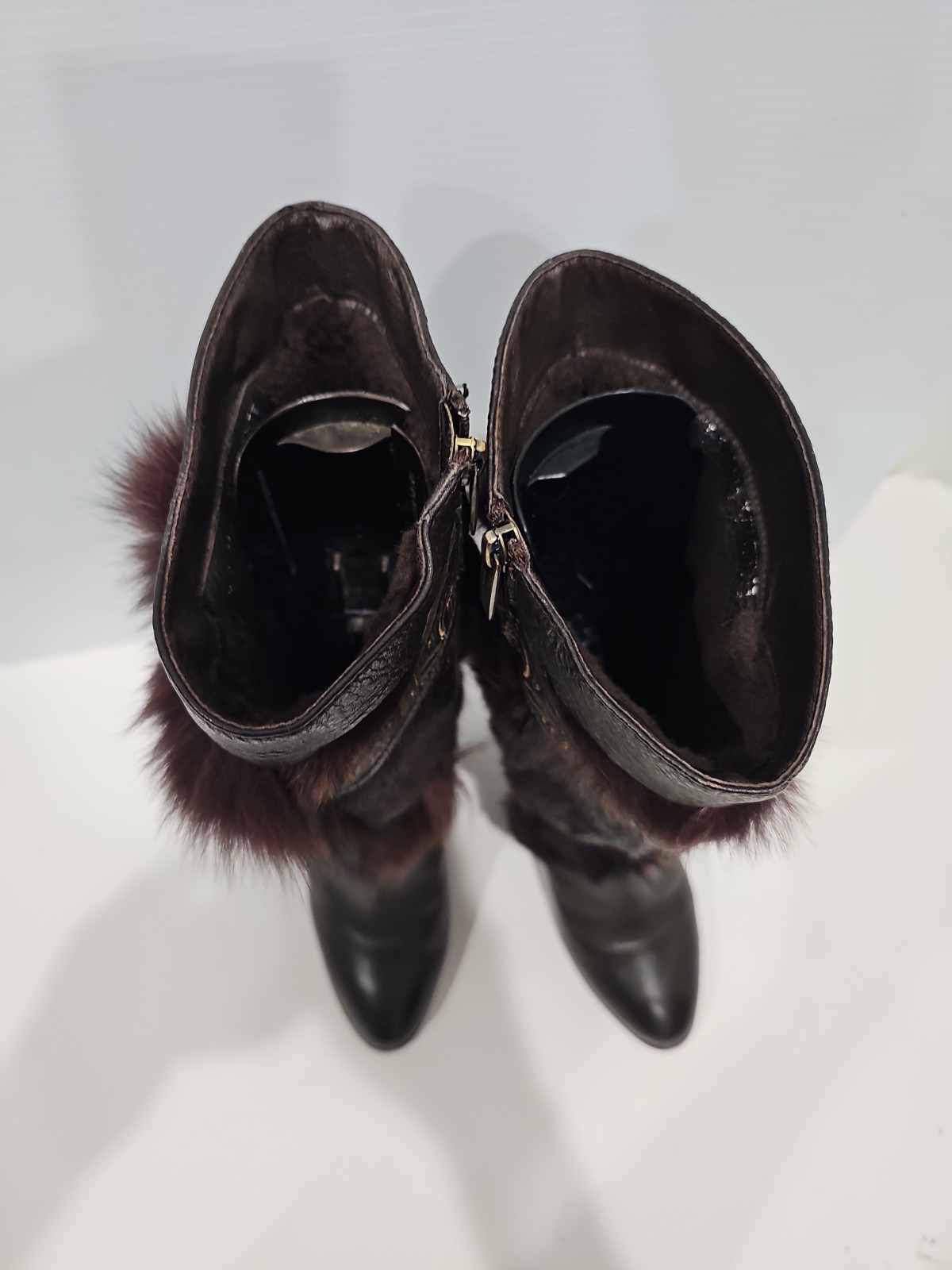 MALINO VICINI Leather & Fur Brown Boots Wedge EU 37 US 7