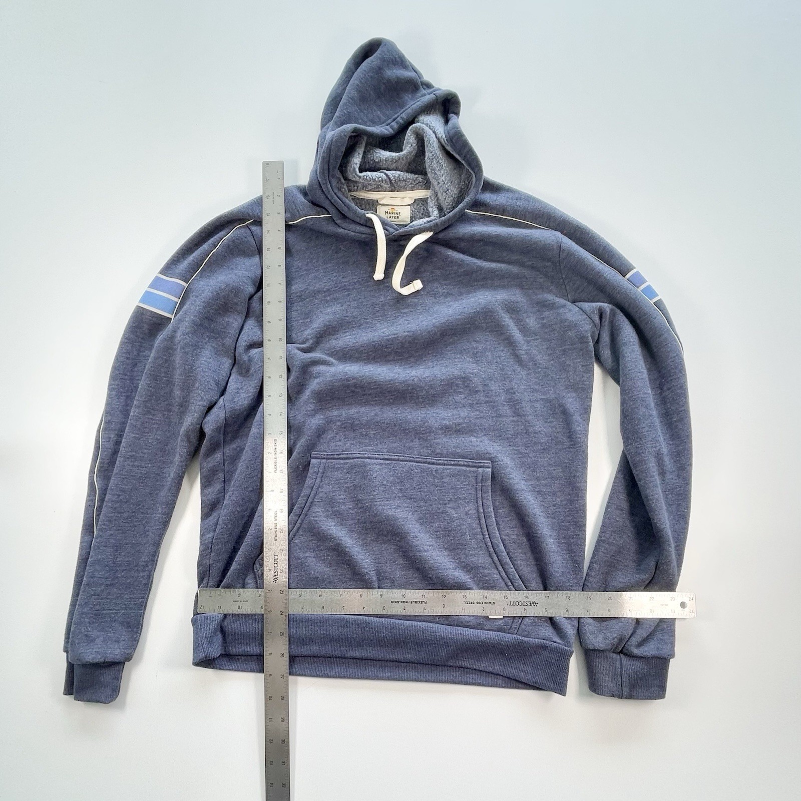 Marine Layer Men’s Blue Solid Pullover Hoodie Small Cotton Blend Kangaroo Pocket