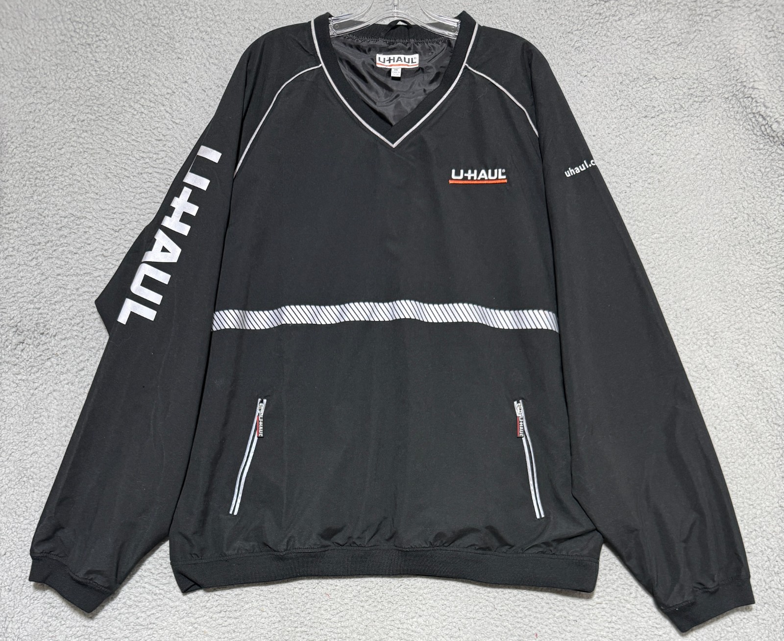 U-Haul Windbreaker Jacket Mens Big & Tall 3XL Black V Neck Long Sleeve Pullover