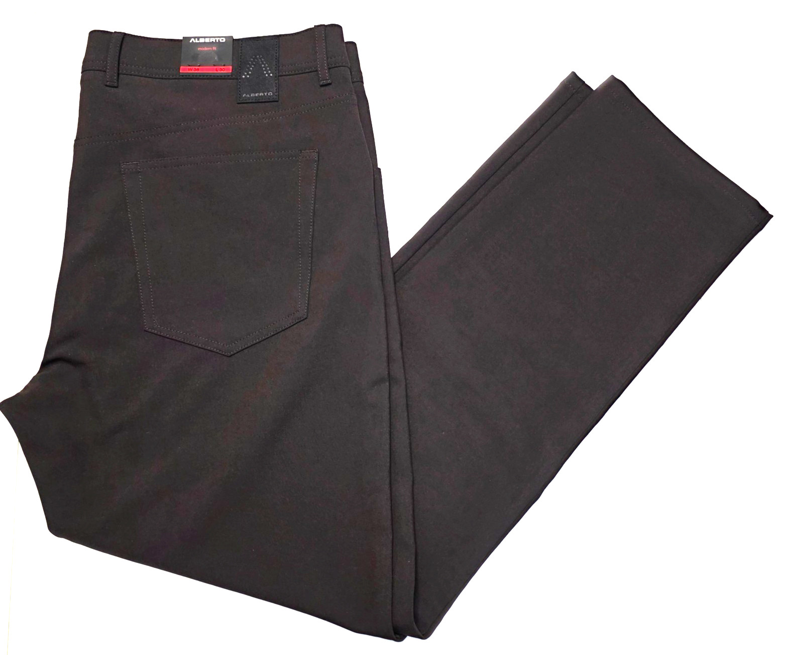 New ALBERTO Stone Ceramica MODERN FIT Casual Pants 38×30 Dark Brown Poly VISCOSE