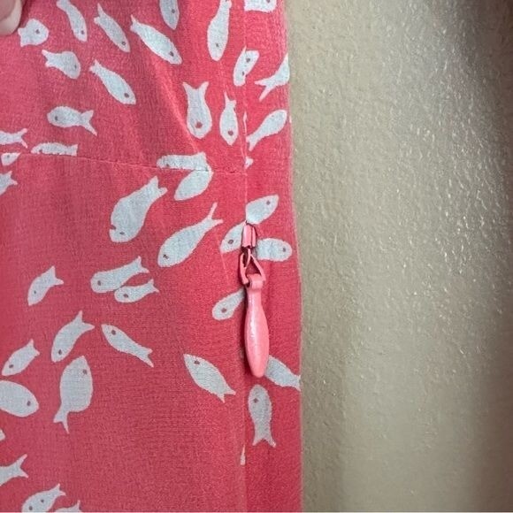 Britt Ryan Pink Silk 3/4 Sleeve Fish Print Dress 6 Resort Preppy Novelty Coastal