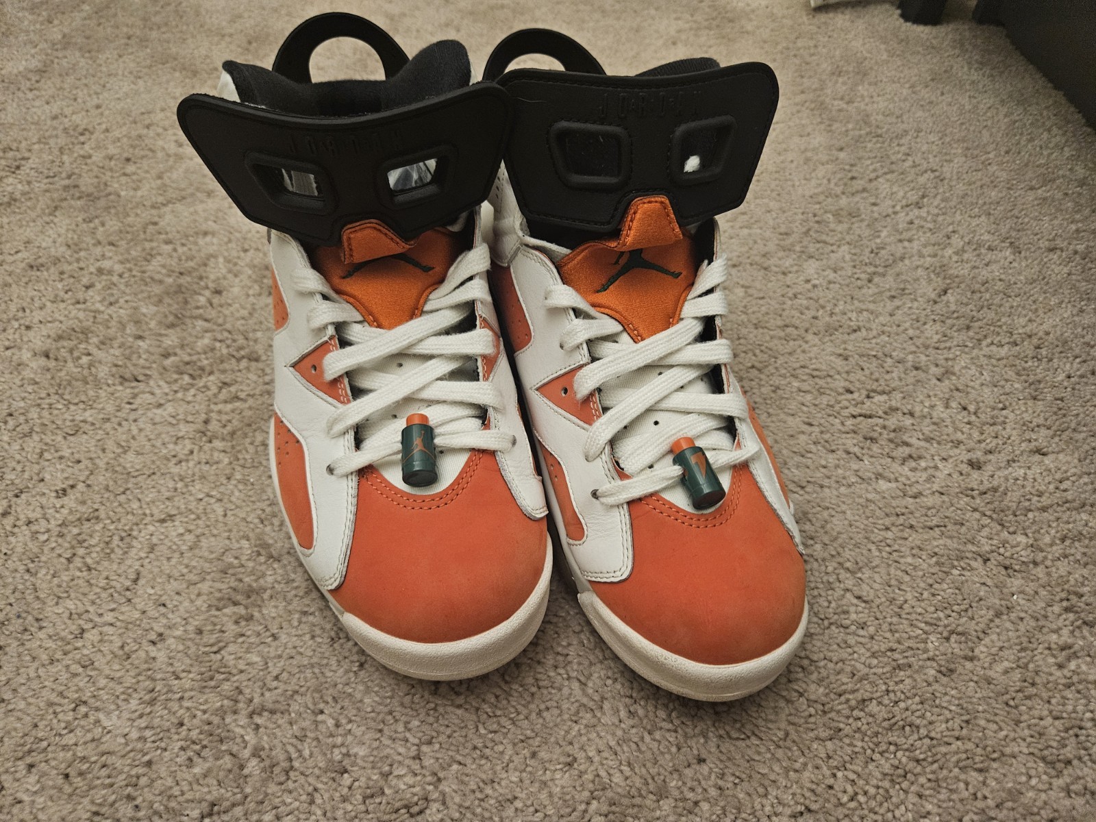 Jordan Air Jordan 6 Retro Men’s Lace-Up Sneakers White/Orange/Black w/ Box