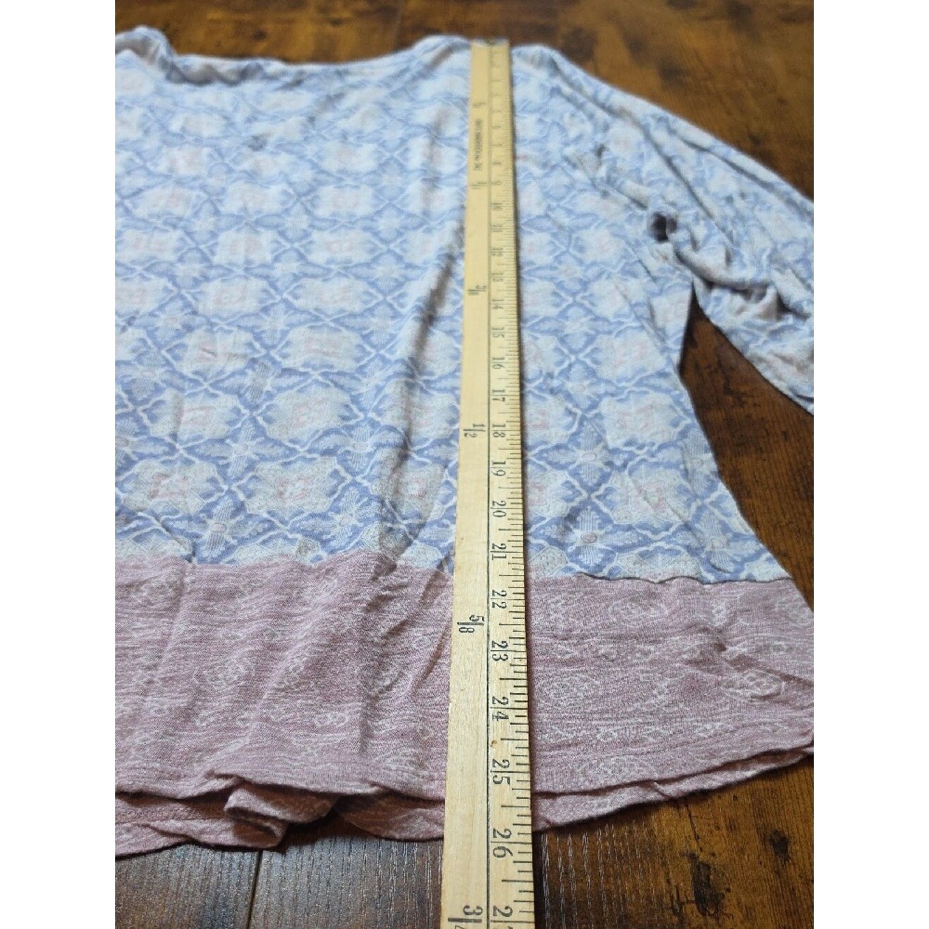 LUCKY BRAND | Boho Print Cotton Modal Peasant Tee Tunic Dusty Blue Pink Top | 1X