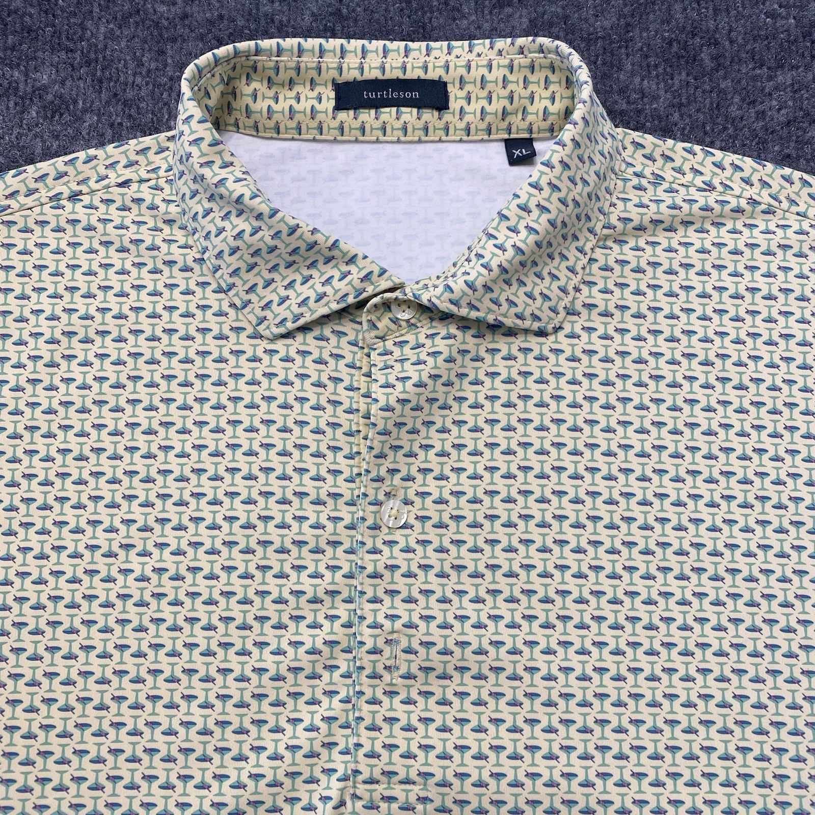 Turtleson Martini Glass Print Golf Polo Shirt Mens XL Stretch Peformance Fabric