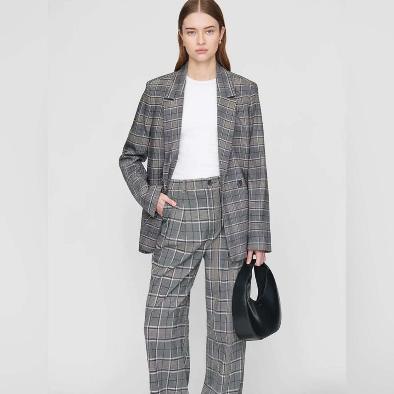 Anine Bing Madeleine Blazer in grey plaid NWT