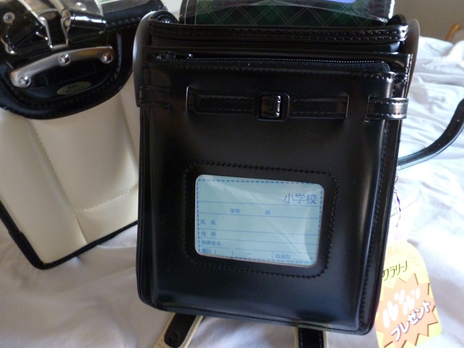 NEW JAPAN Randoseru School Bag Backpack Black/Cream Genuine Leather Tartan Green