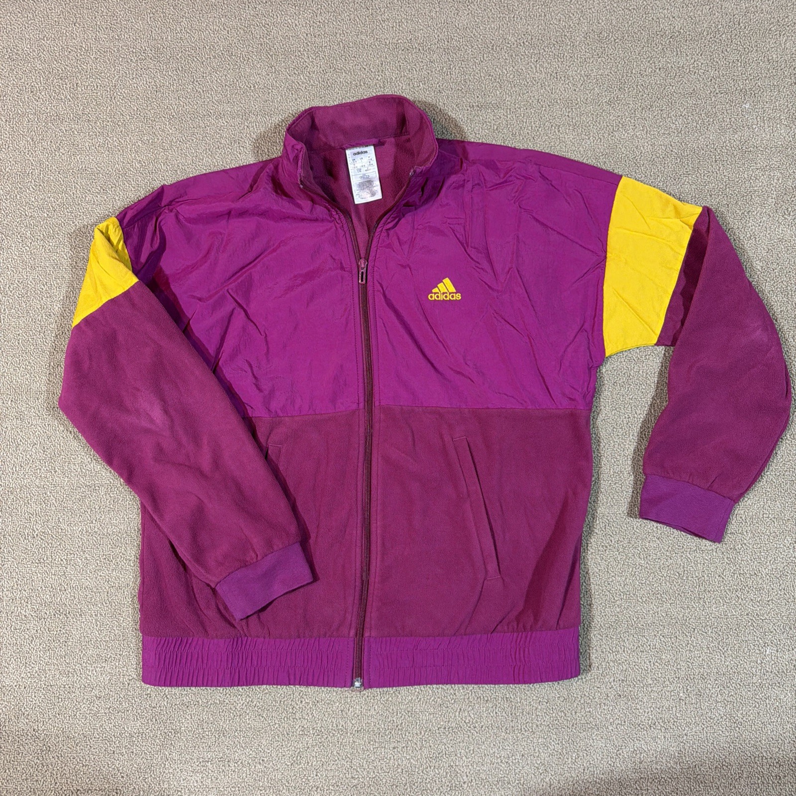 Adidas Women’s Large Purple Yellow Full Zip Track Jacket Fleece Retro [M656]