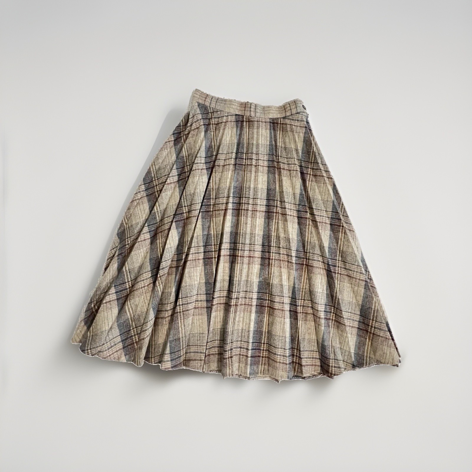 East End Avenue Women’s Pleated Tweed Tartan Midi Skirt Beige Blue Brown OS