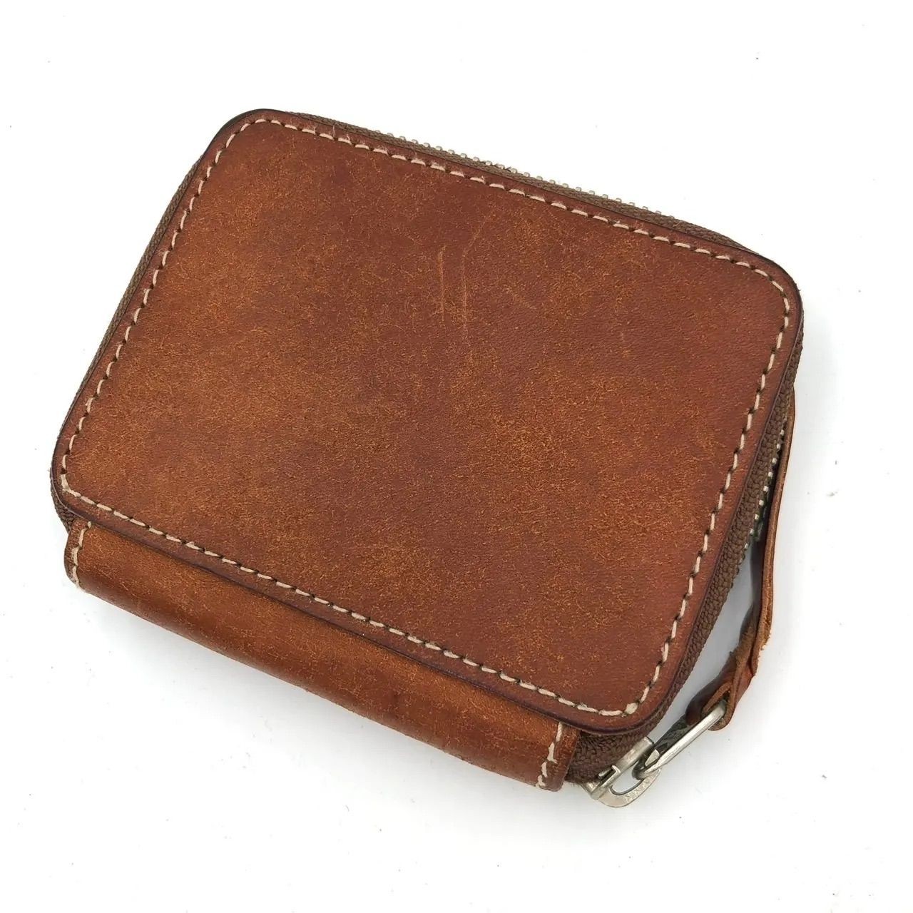Porter Bifold Wallet Leather Brown Used 9x11cm Zipper L-Shaped