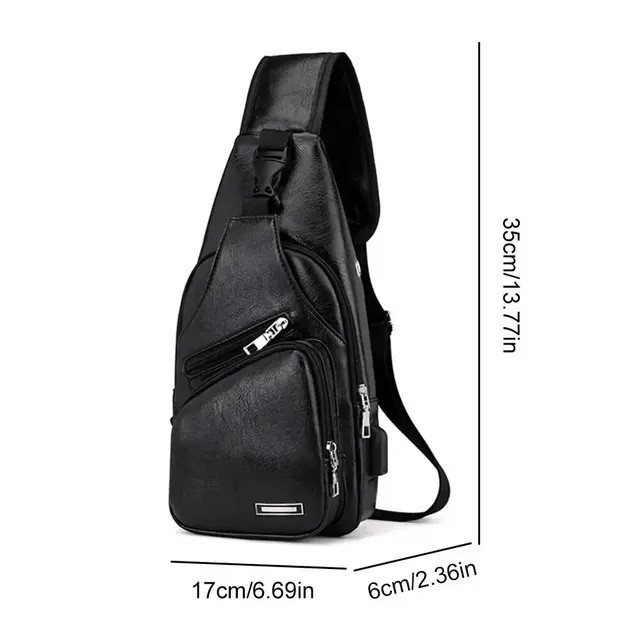 Men’s Leather Sling Bag Chest Pack Crossbody Shoulder Backpack USB Earphone Port