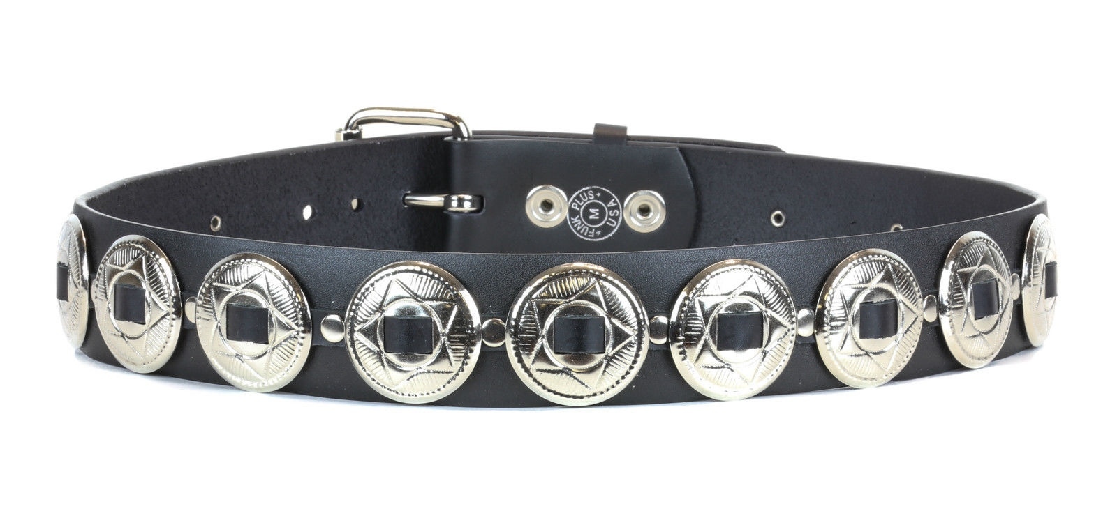 Steel Round Concho Medallion Leather Belt Punk Goth Rockabilly Bikers Metal Rock