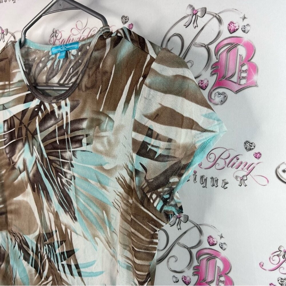 Cyc tshirt tee leaf tropical leafs floral Print Women Top brown blue stretchy