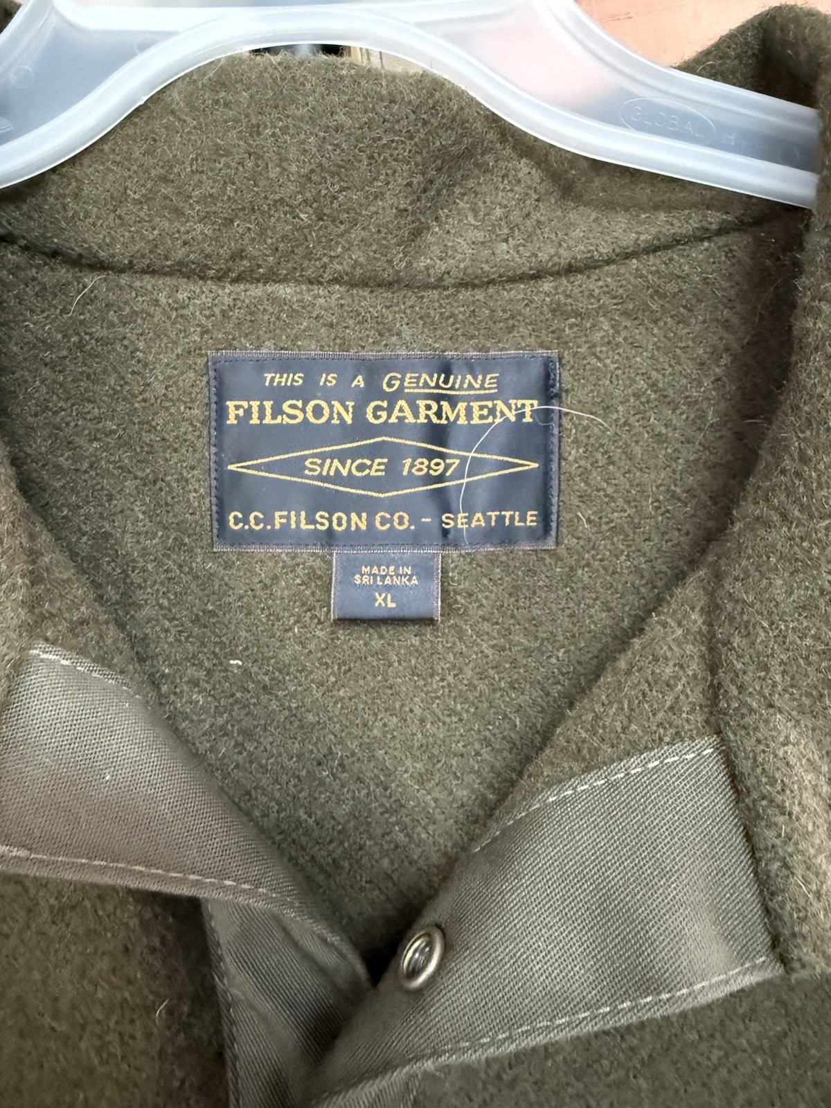 Filson Okanogan McKinley Men’s Olive Green Wool Snap Pullover Jacket EUC XL