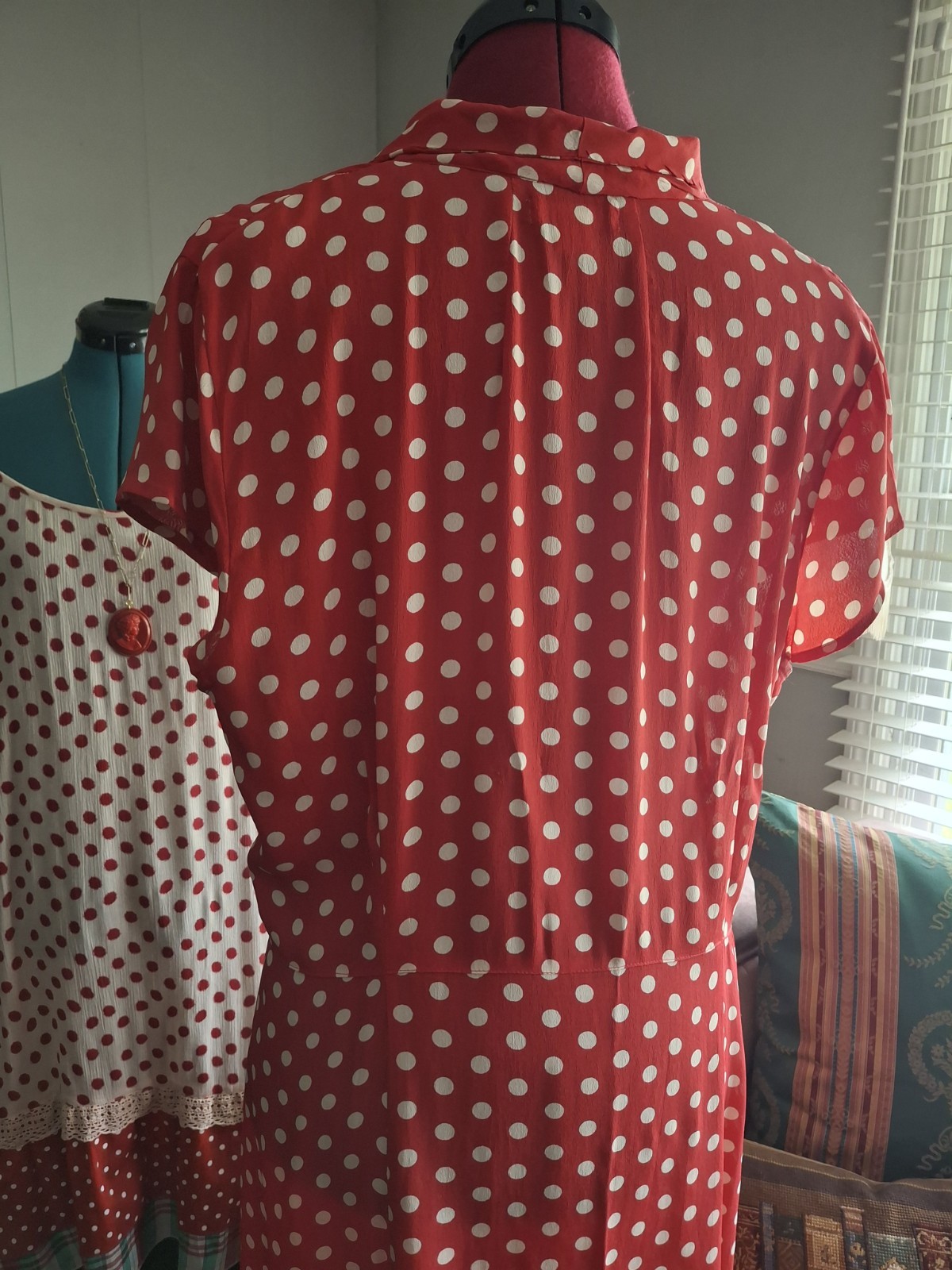 Vintage April Cornell 40s Style Red White Polkadot Dress Fit &Flare XL