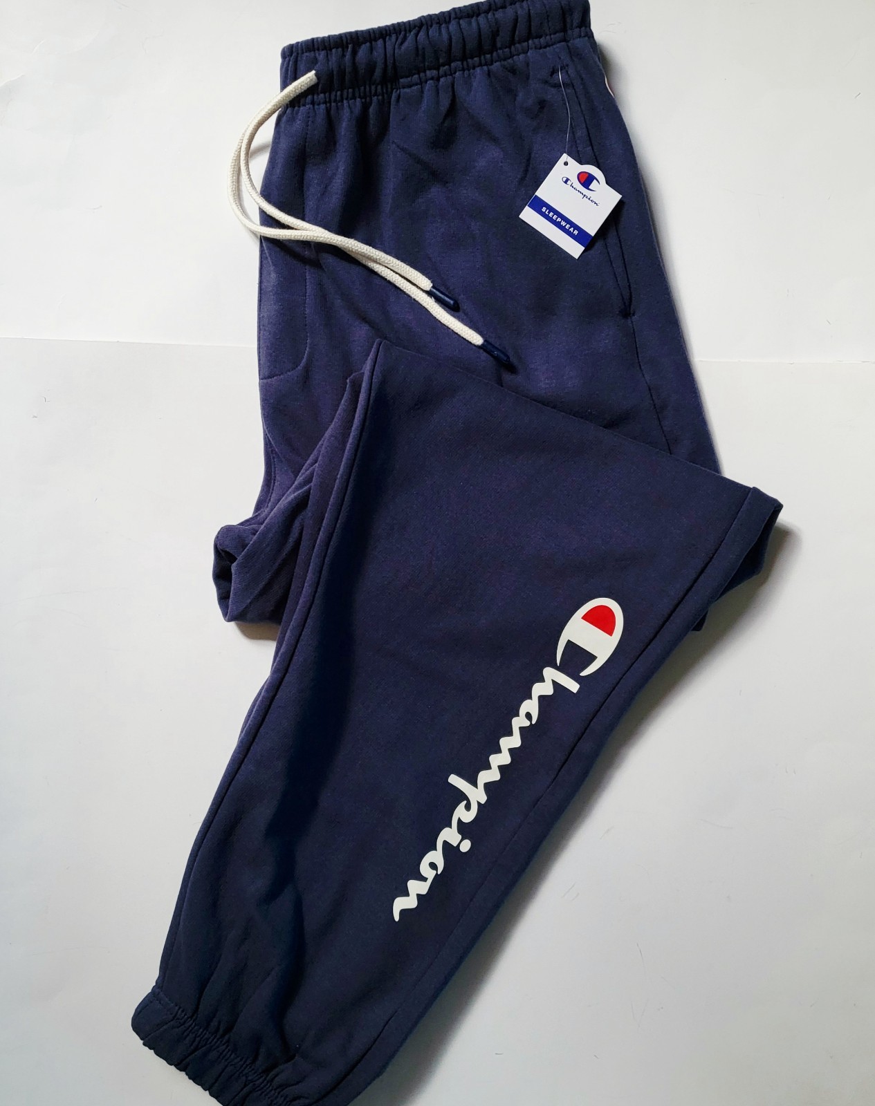 CHAMPION Powerblend Men`s Fleece Lounge Joggers Sweatpants Size XL Gray Navy