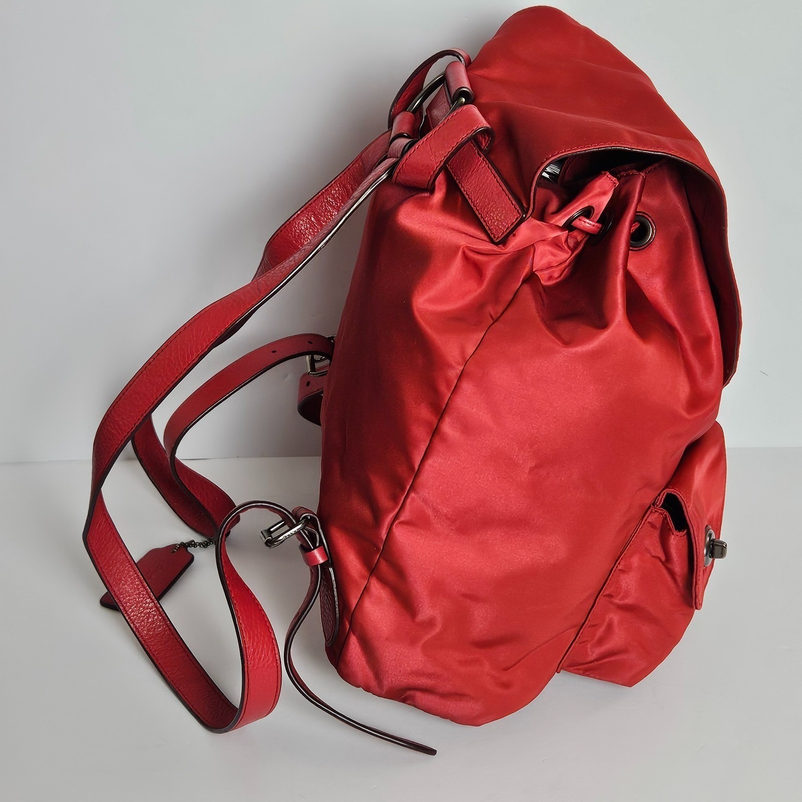 Coach Nylon Backpack Red Billie Charlie F58814 Silver Hardware Drawstring Bag