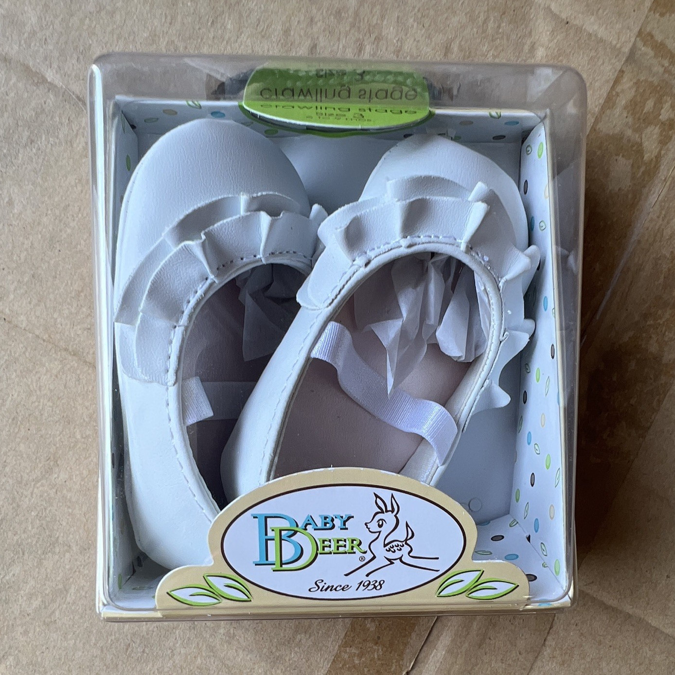 Baby Deer White Ballet Dress Shoes Size 3 Bow Ruffle Christening Formal