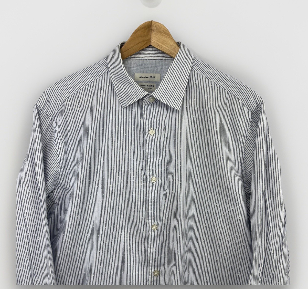 Massimo Dutti Shirt Button Down Blue Stripe Long Sleeve Flip Cuff Mens Sz L