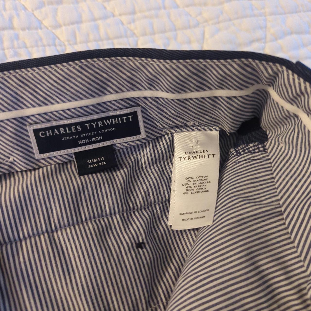 Charles Tyrwhitt Men’s Smart Texture Dress Pants – Blue 36×32 – Slim Fit