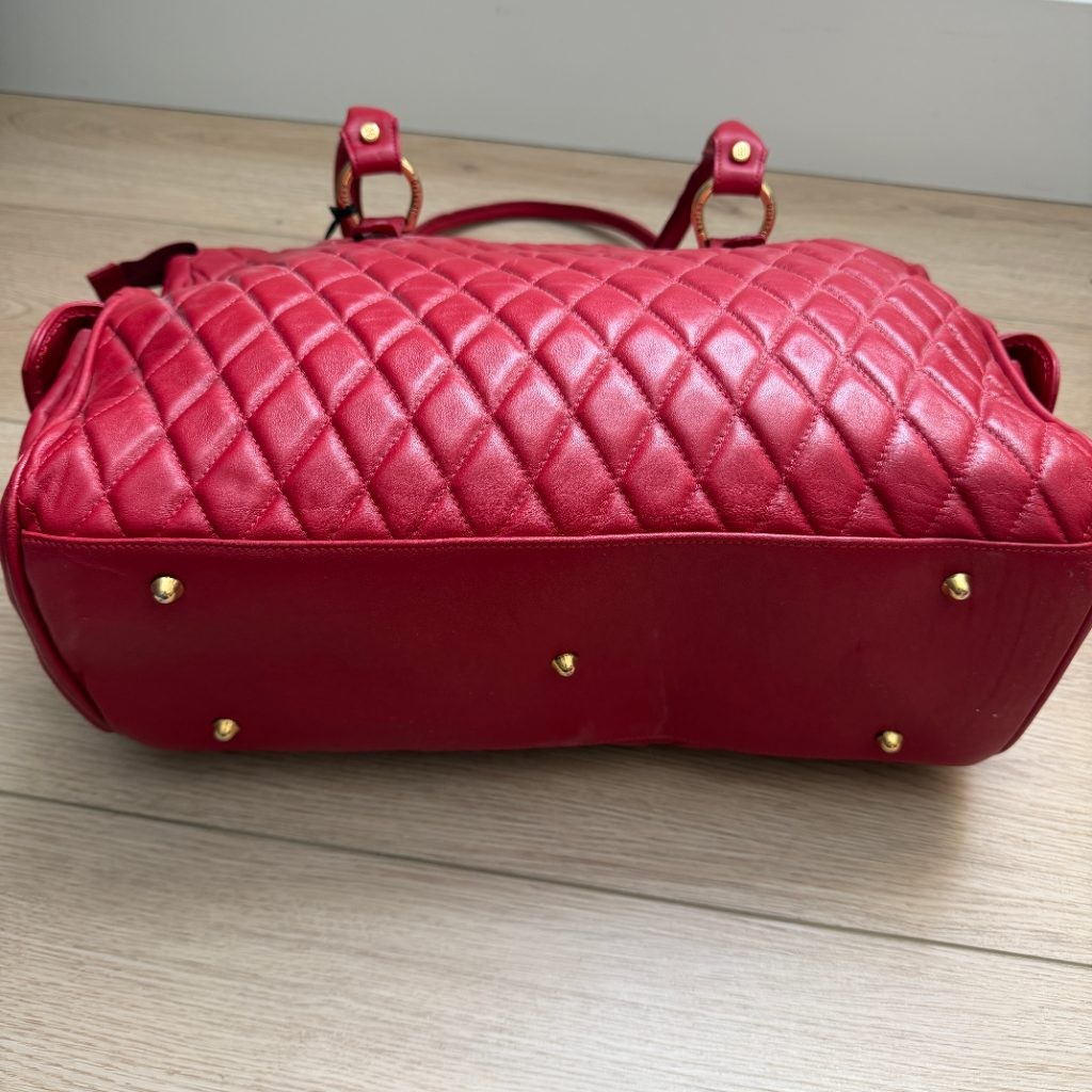 Marino Orlandi Red Quilted Genuine Leather Large Satchel Tote Bag Made in Italy
