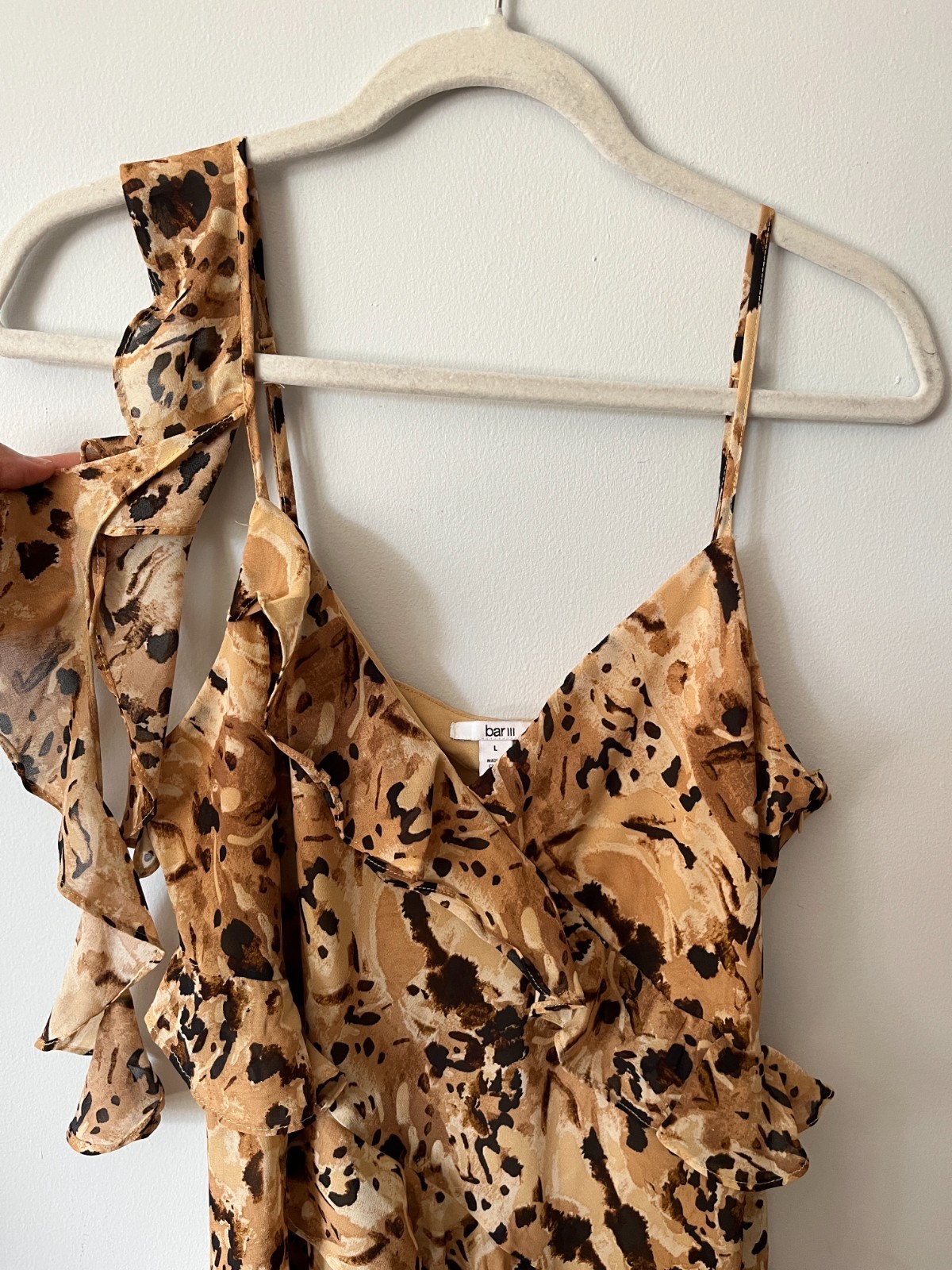 bar III Animal Print Maxi Ruffle Slip V-Neck Dress Indie Sleaze Alt Grunge
