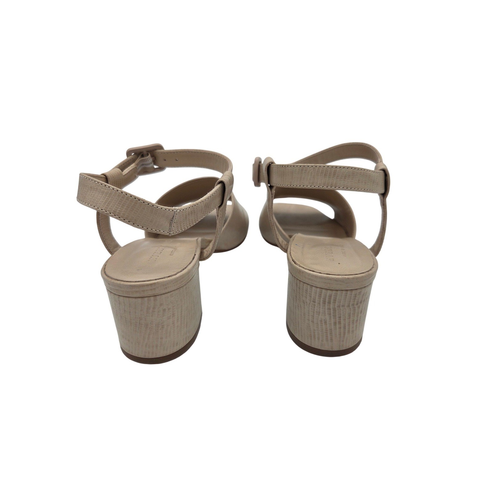 Everlane Lizard Embossed Leather Block Heel Sandals Beige Ankle Strap Made Italy
