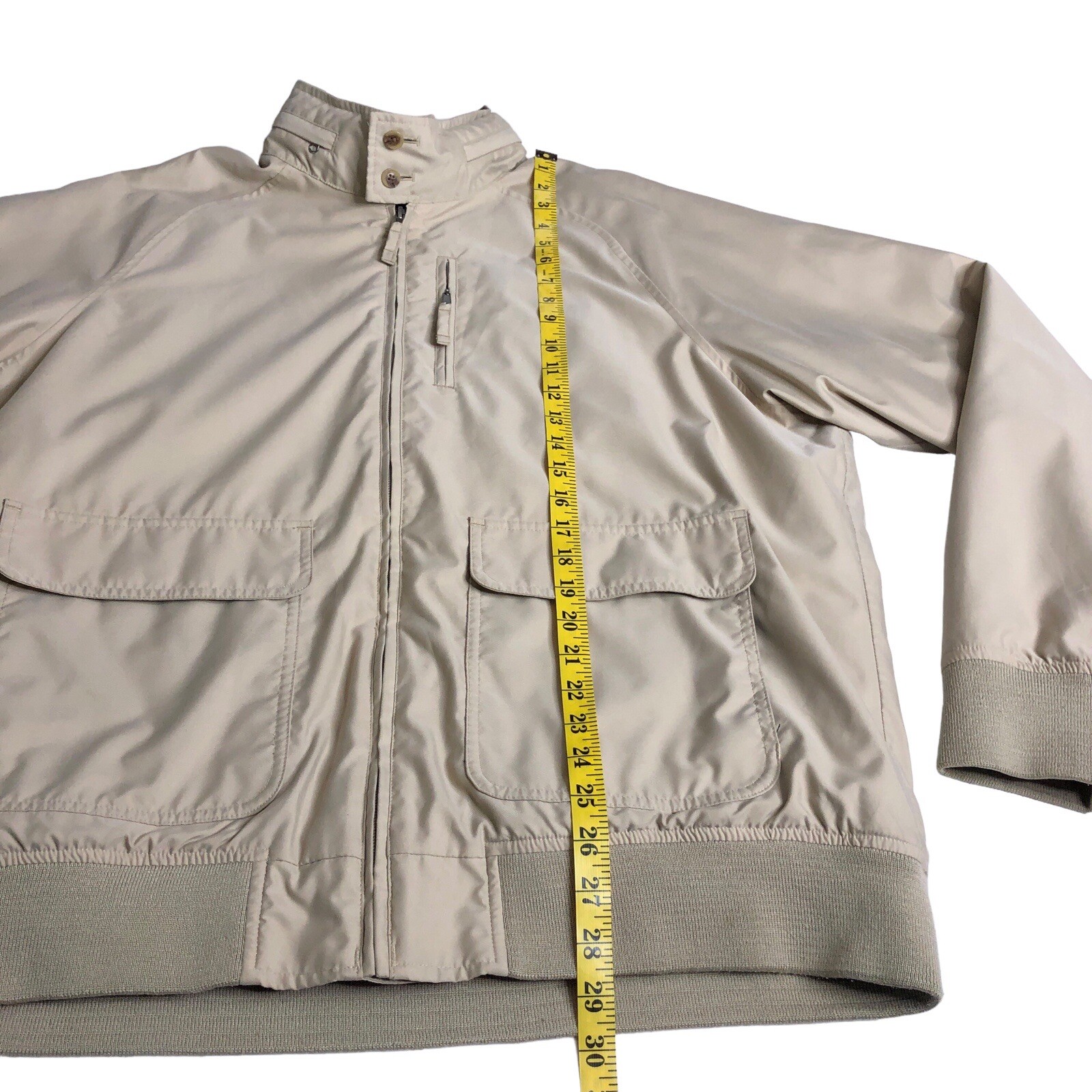 Lands End Bomber Jacket Mens LT Large Tall Tan Khaki Hideaway Hood Utility Chore