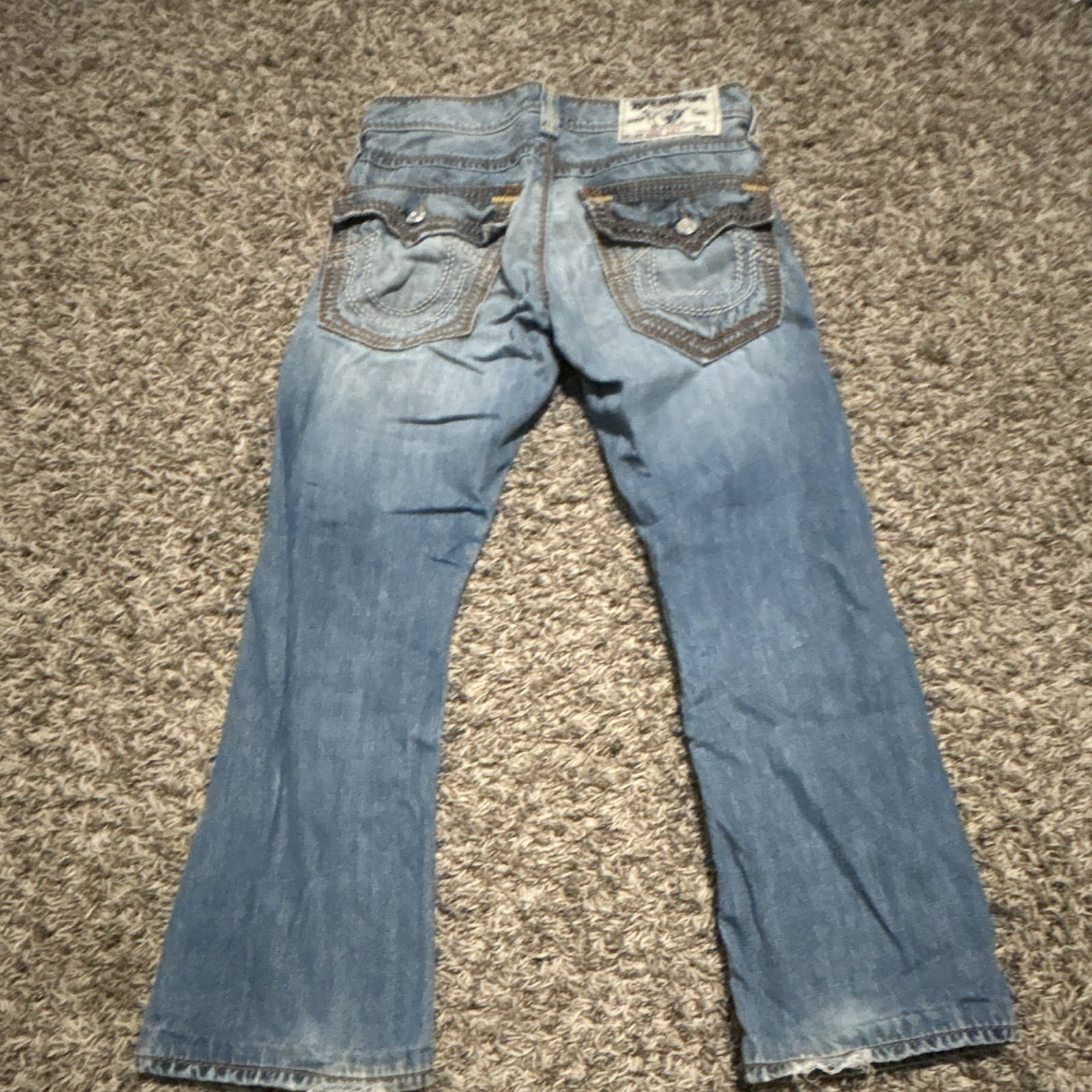 True Religion Men’s Blue Light Wash Bootcut Denim Jeans Regular Fit Mid Rise