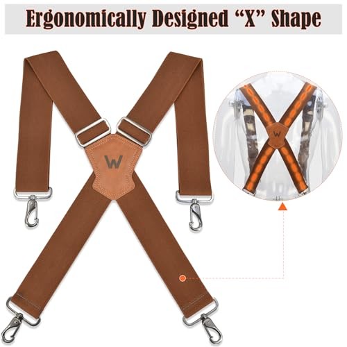 Heavy-Duty 2Inch-Wide Full-Elastic Work Suspender For Jeans Brown
