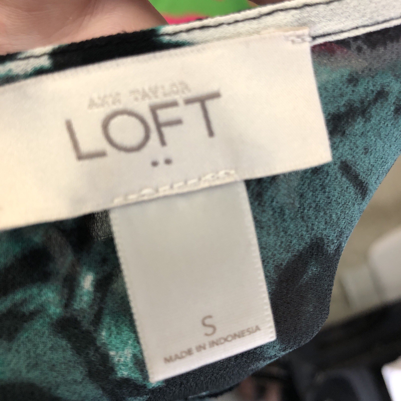 LOFT Women’s Small Black Green Floral Sheer Long Sleeve Blouse Top