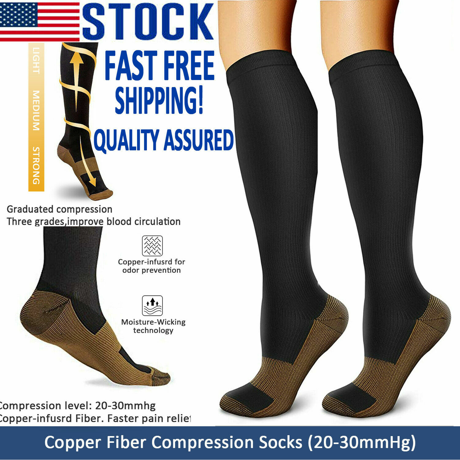 4Pairs Men Women Compression Socks Stockings Pain Relief Leg Foot Support Brace
