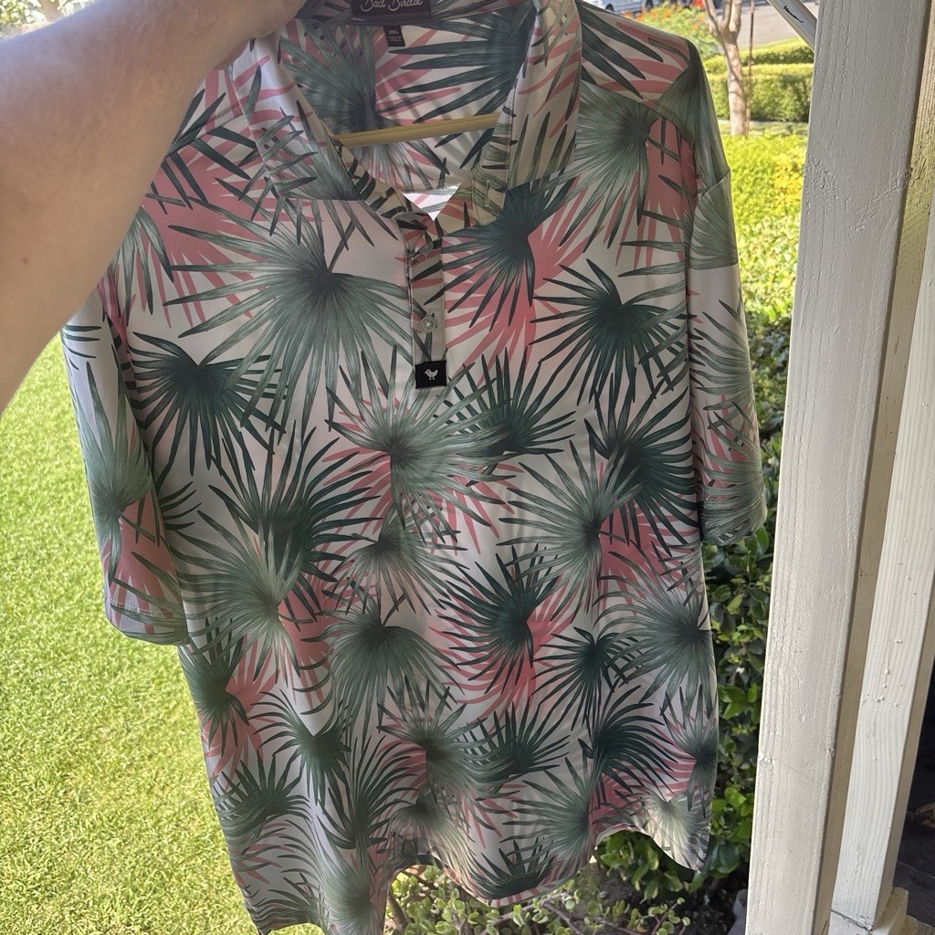 Bad Birdie Hammock Hunter Pink Palm Tree Stretch Athletic Golf Polo Shirt 2XL