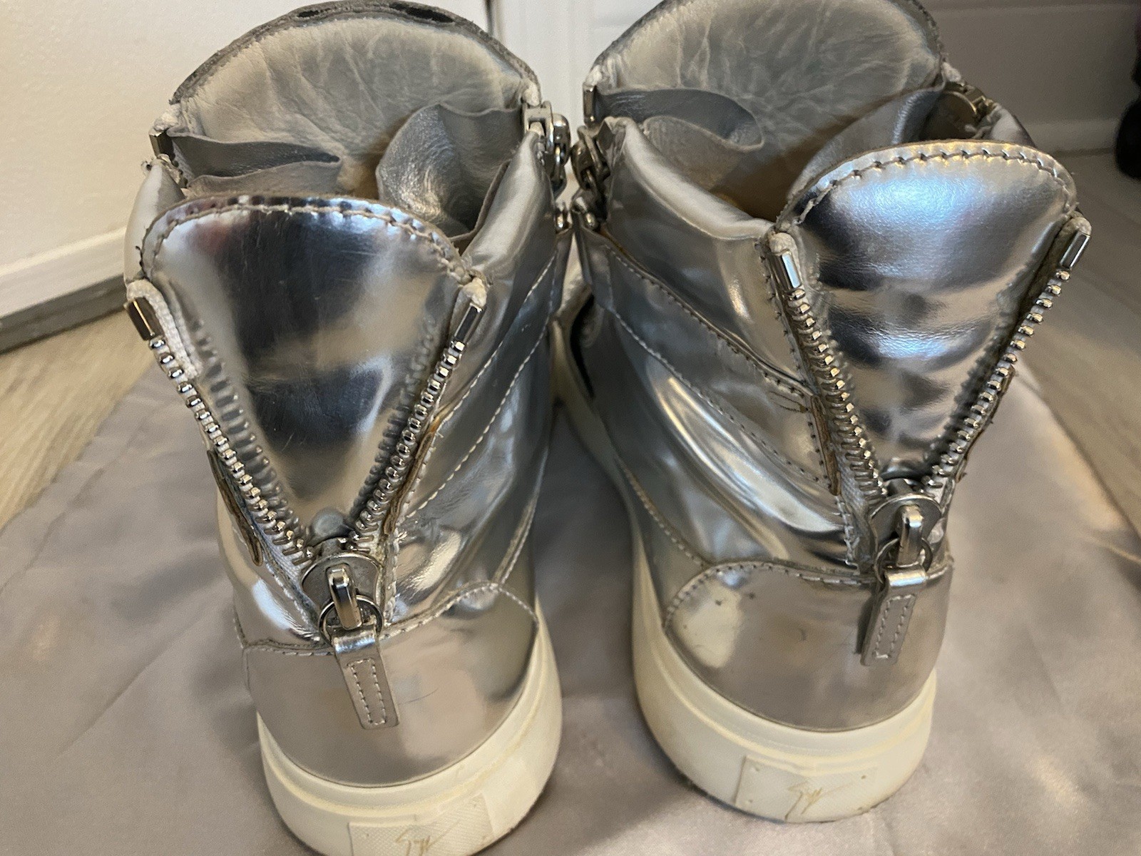 Giuseppe Zanotti Design Silver High Top Strap Zip Sneakers Men’s Casual