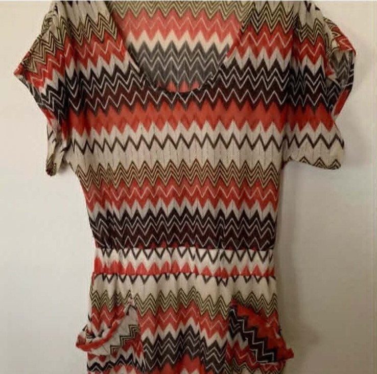 Orange, Brown and Cream Multicolor Chevron Women’s Blouse, Size MM