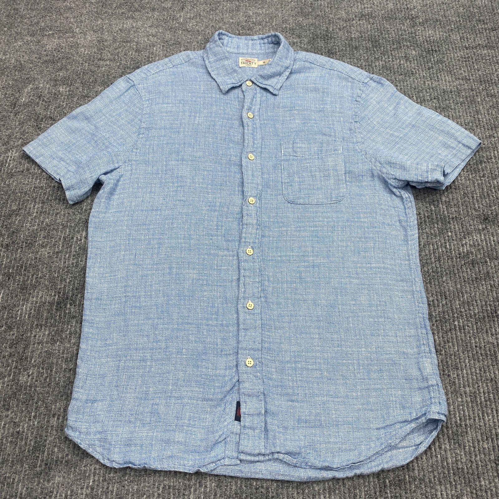 Faherty Shirt Mens Medium Blue Laguna Linen Short Sleeve Button Up Beach Casual